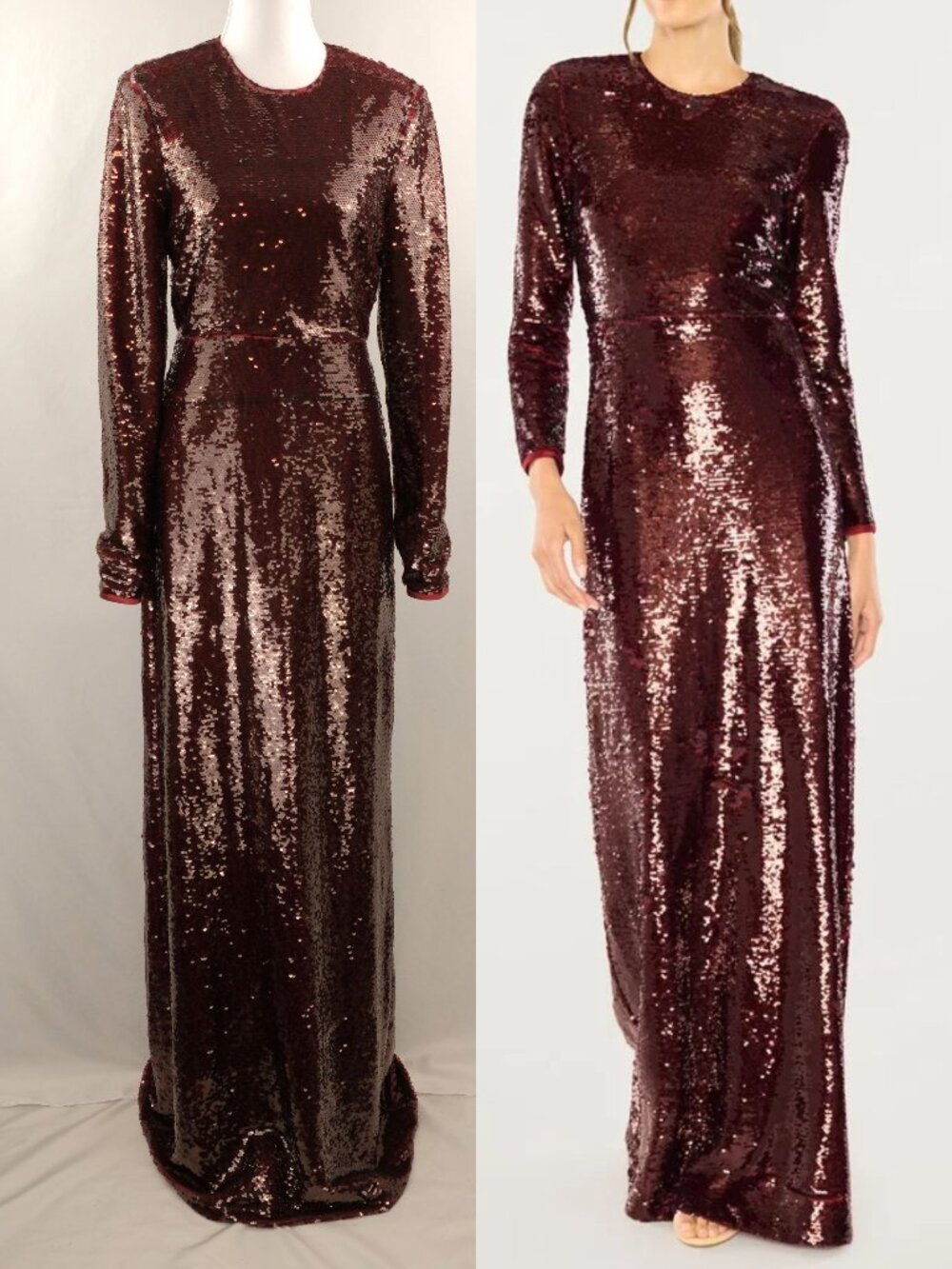 Likely Reese Sequin Long Sleeve Column Gown, Dark Red, S/M